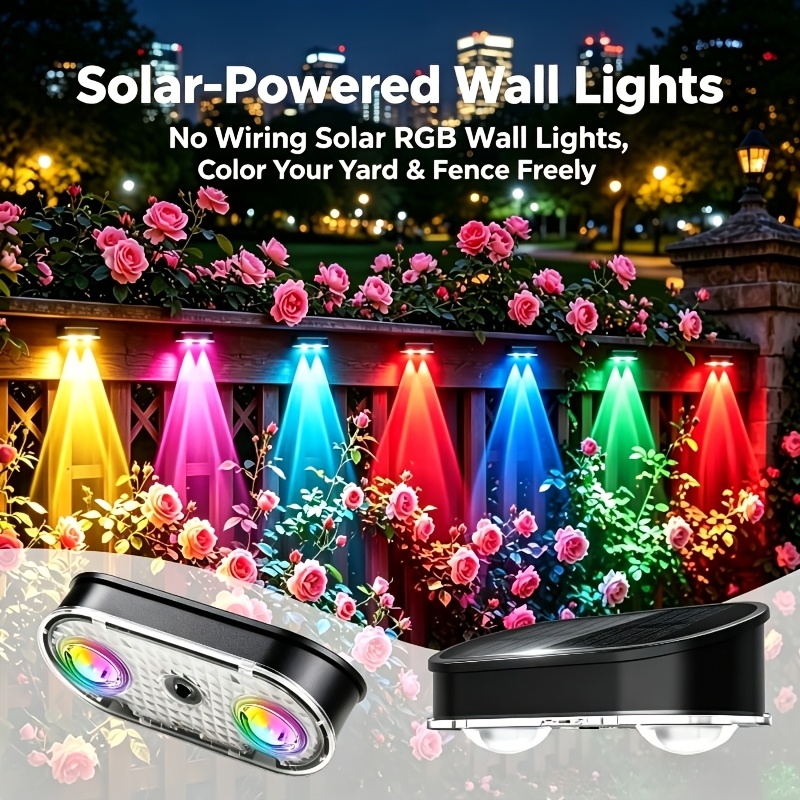 Solar Wall Light Fence Lamp - RGB Solar Fence Light IP44, 8