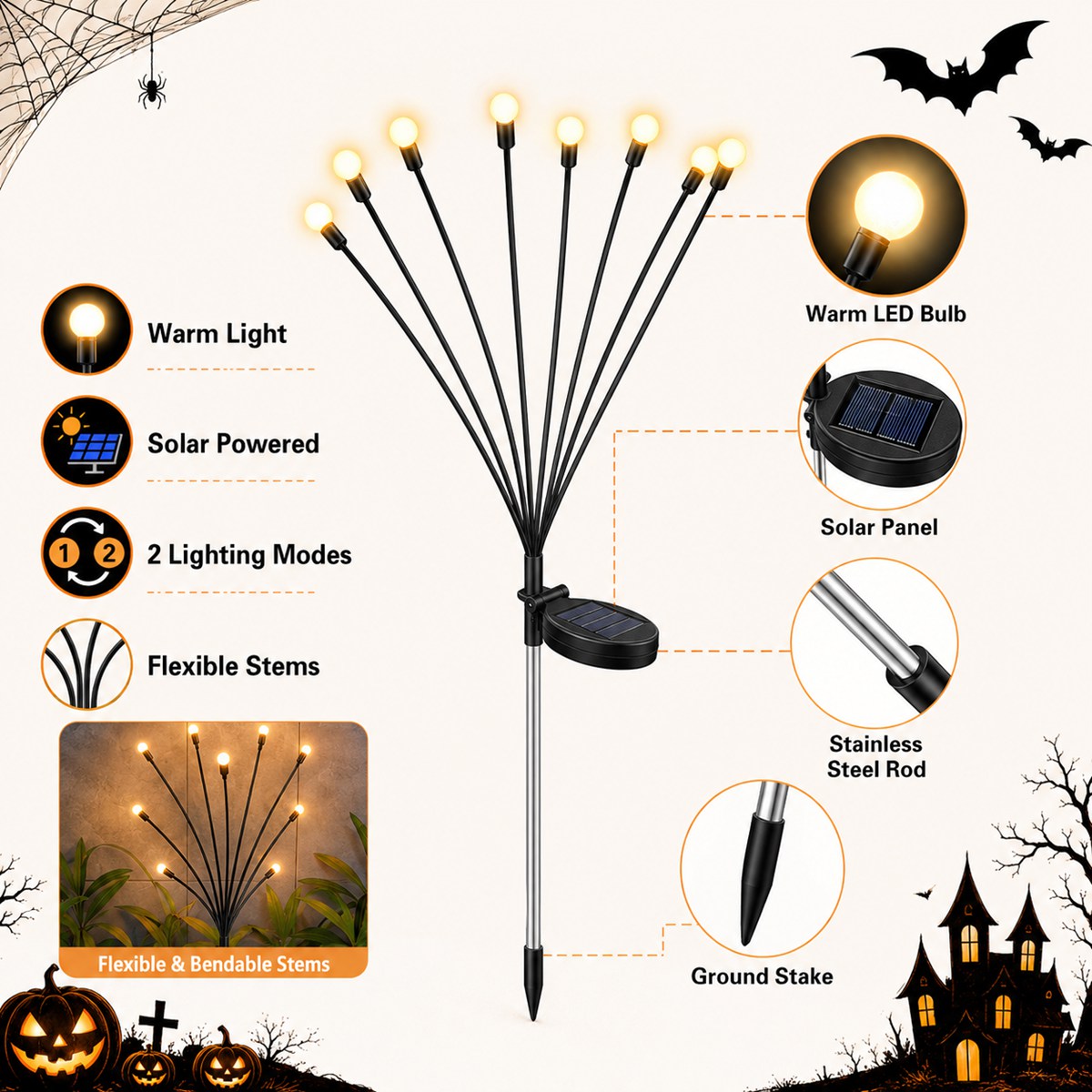 2 Pack Halloween Solar Firefly - Solar Pathway Lights 8 Pack review and price