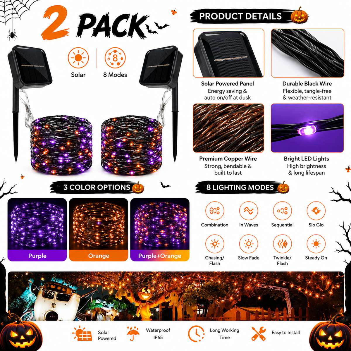 2 Pack Halloween Solar Powered - Solar Pathway Lights 8 Pack review and price